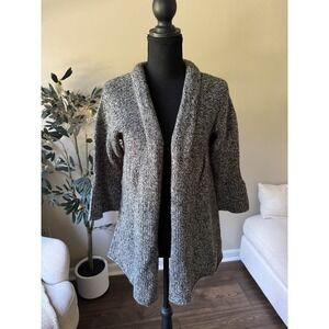 Pout‎ Marled Grey Open Front Cardigan Sweater Shawl Collar 3/4 Sleeve Large